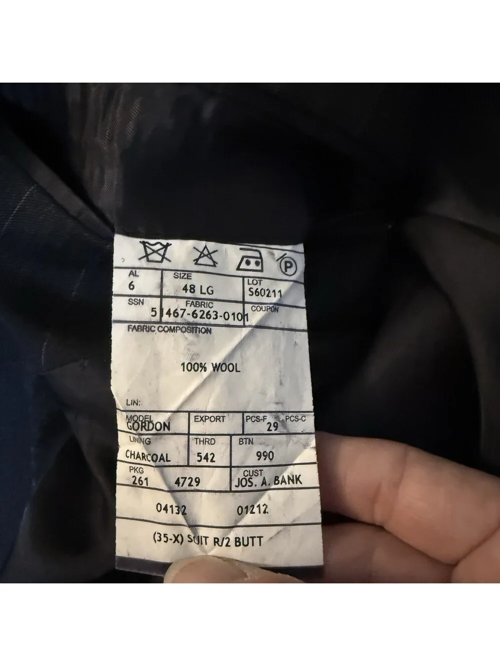 Jos A Bank Signature Suit 48L Pants 40x31 Charcoal Pinstripe 100% Wool